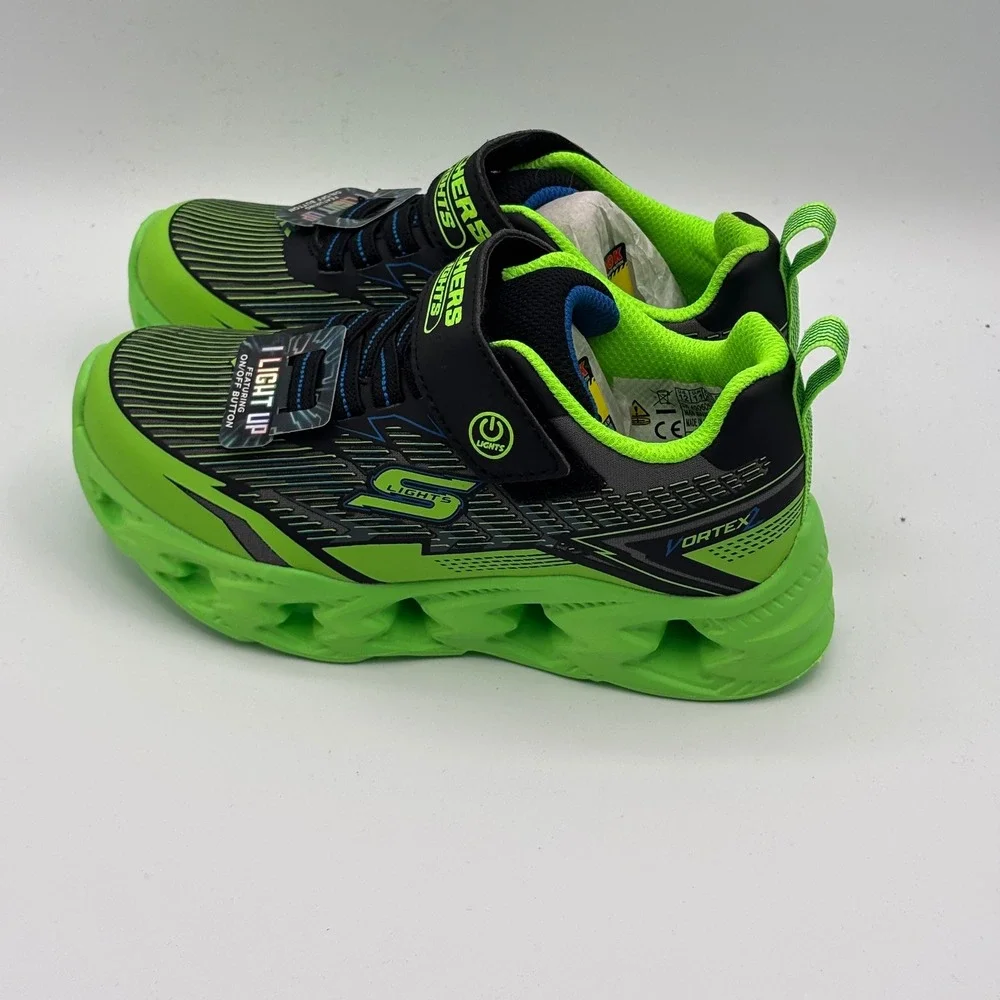 Skechers S Lights Vortex 2.0 Shoes Boys Size 12 Lime Black Athletic 400605L/LMBK